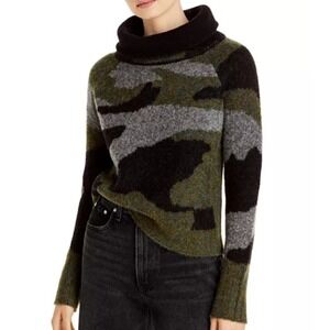 Aqua Knit Green Camo Print Cowl Neck Sweater Pullover Women's Smal Grunge Y2K